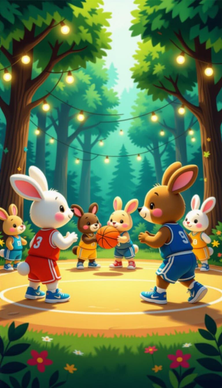 Anthropomorphic Animals Play Basketball: Matte Painting