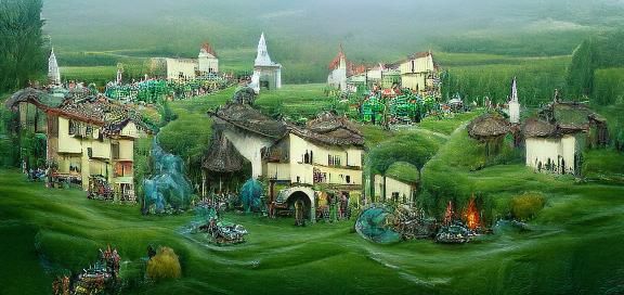 Fantasy Village Green: Digital Illustration