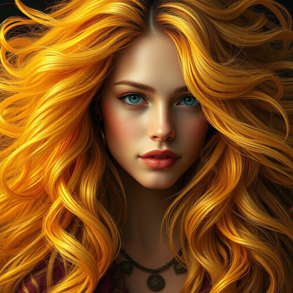 Bohemian Hair Portrait in Art Nouveau Style