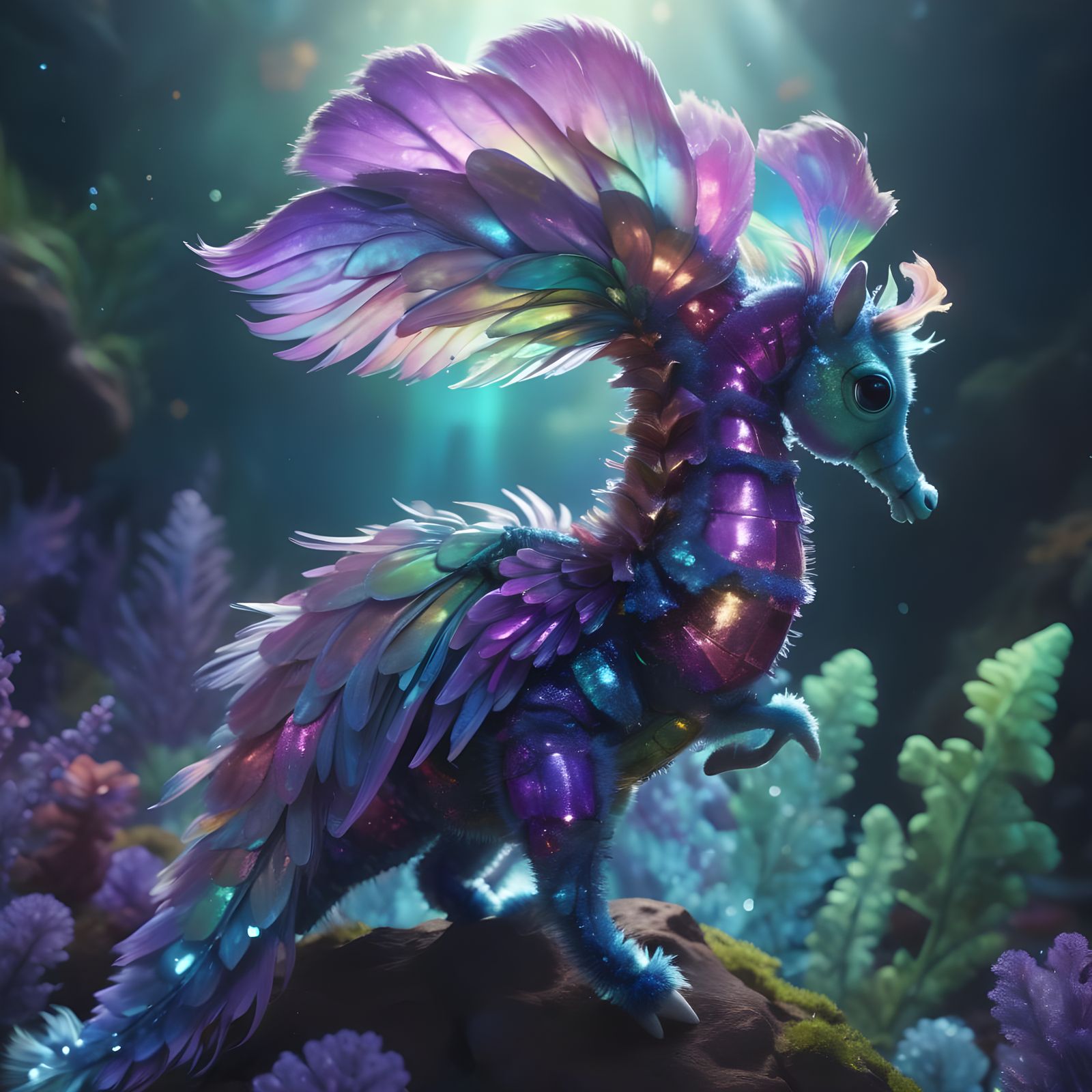 Winged Seahorse in Glowing Alien Landscape