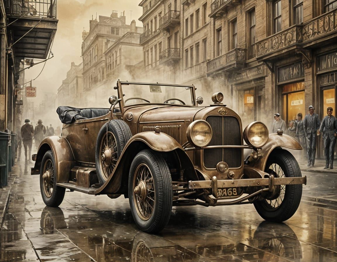 Vintage Steampunk Touring Car with Whitewall Tyres