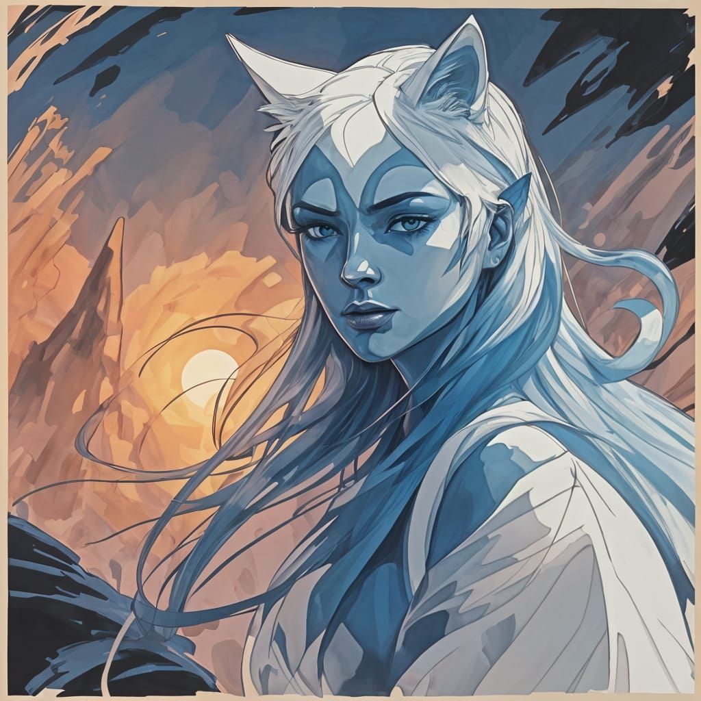 Vibrant Blue Kemonomimi in Motion