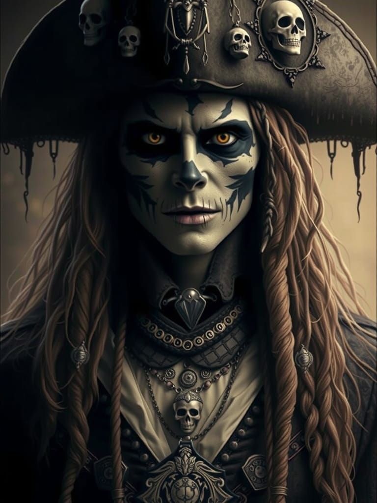 Pirate Figure with Skeleton Face Paint in Dark Fantasy Style