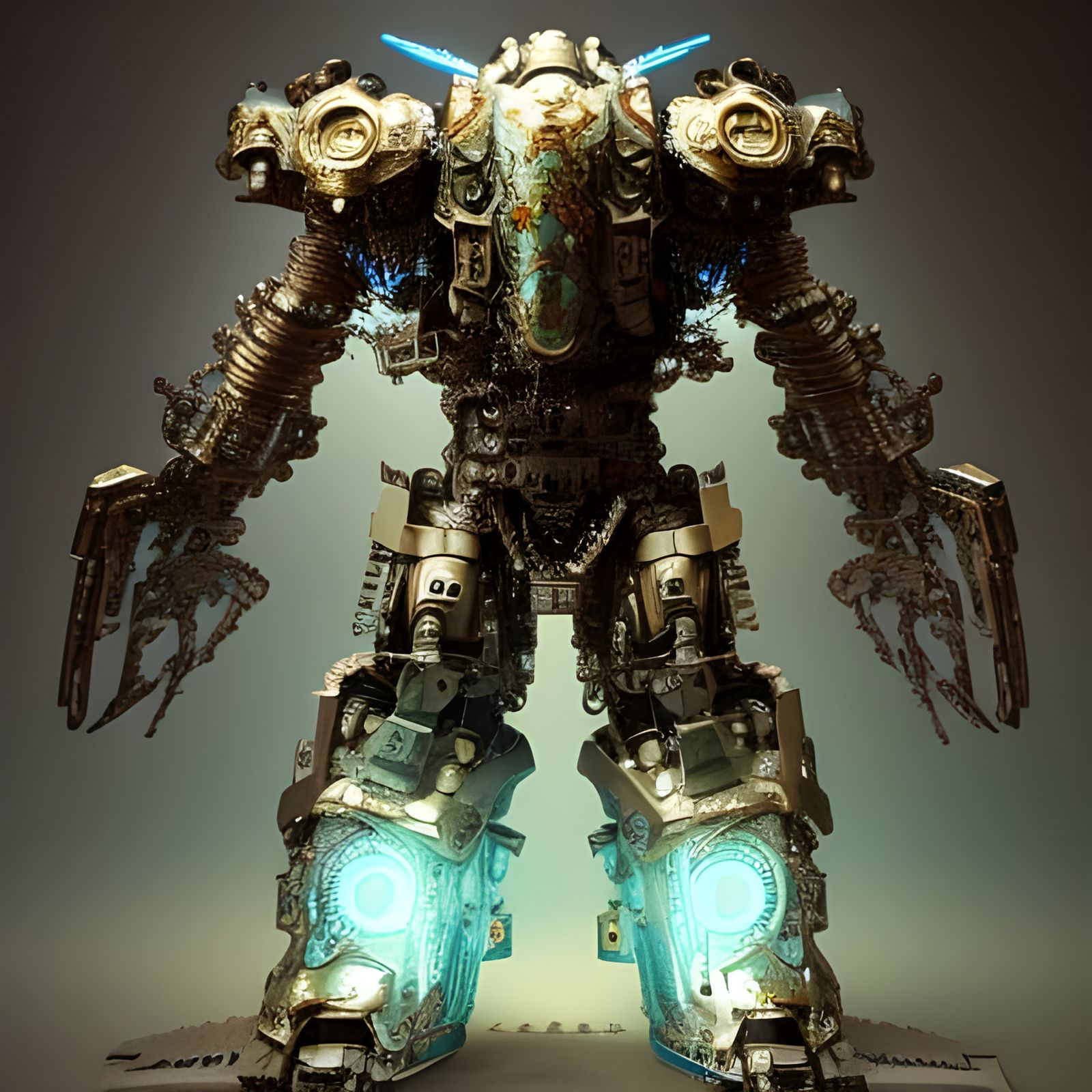 Fierce Mech Warrior in Intricate Glowing Armor