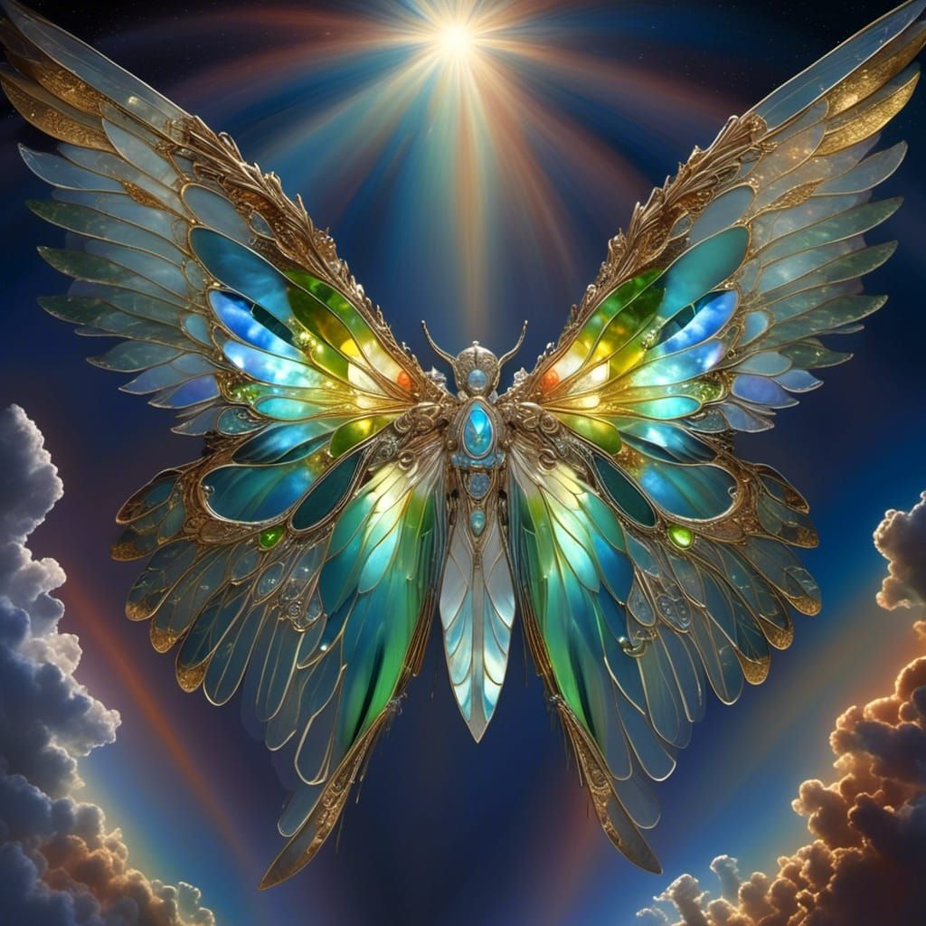 Iridescent Winged Creature in Mixed Media Style
