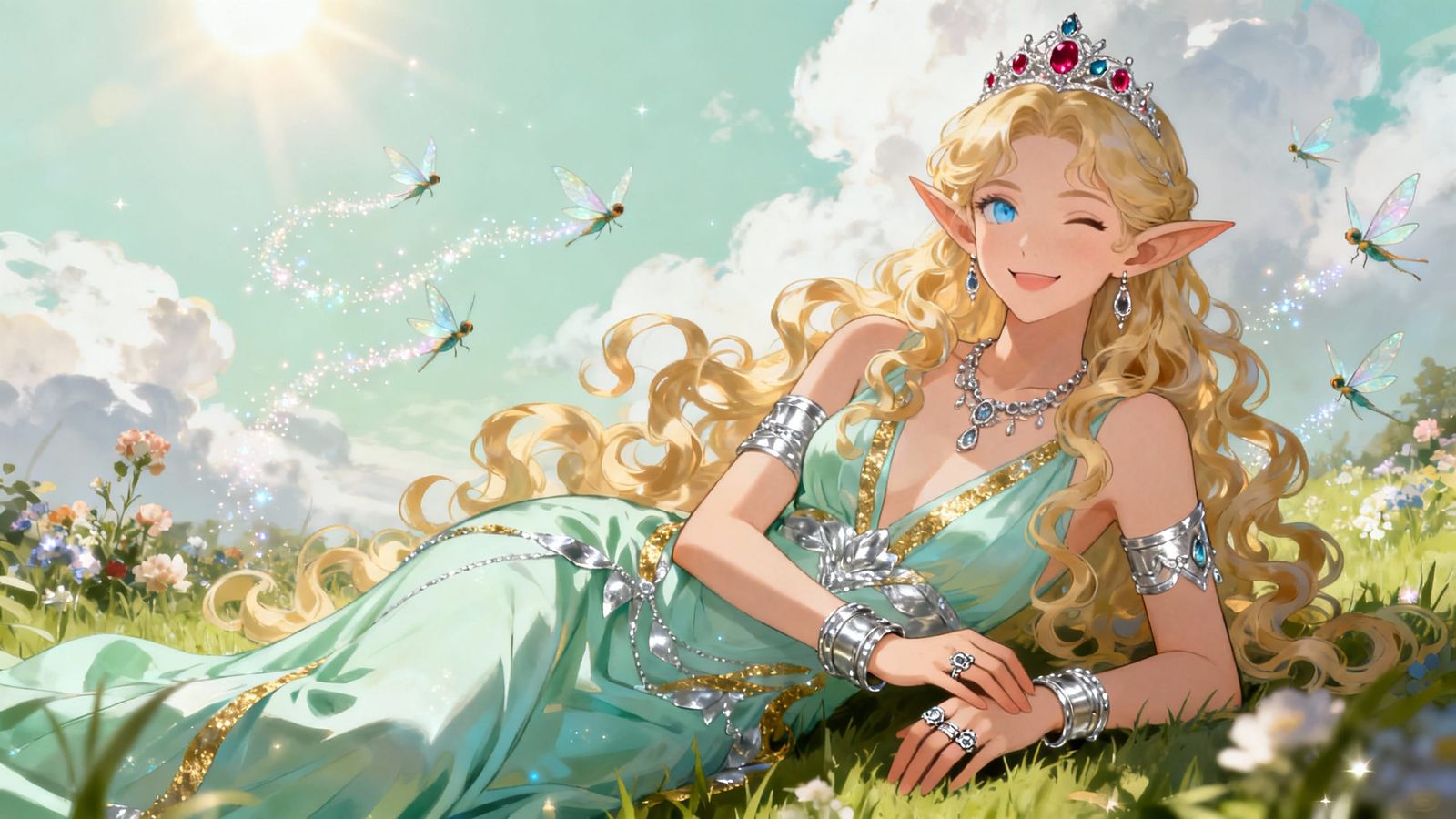 Beautiful Elf Woman Winking in Sunny Glade