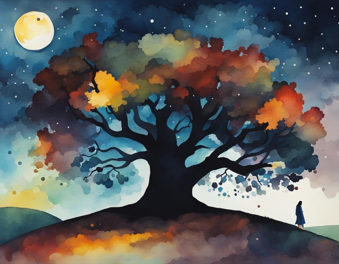 Superhero Under Tree in Impressionist Watercolor