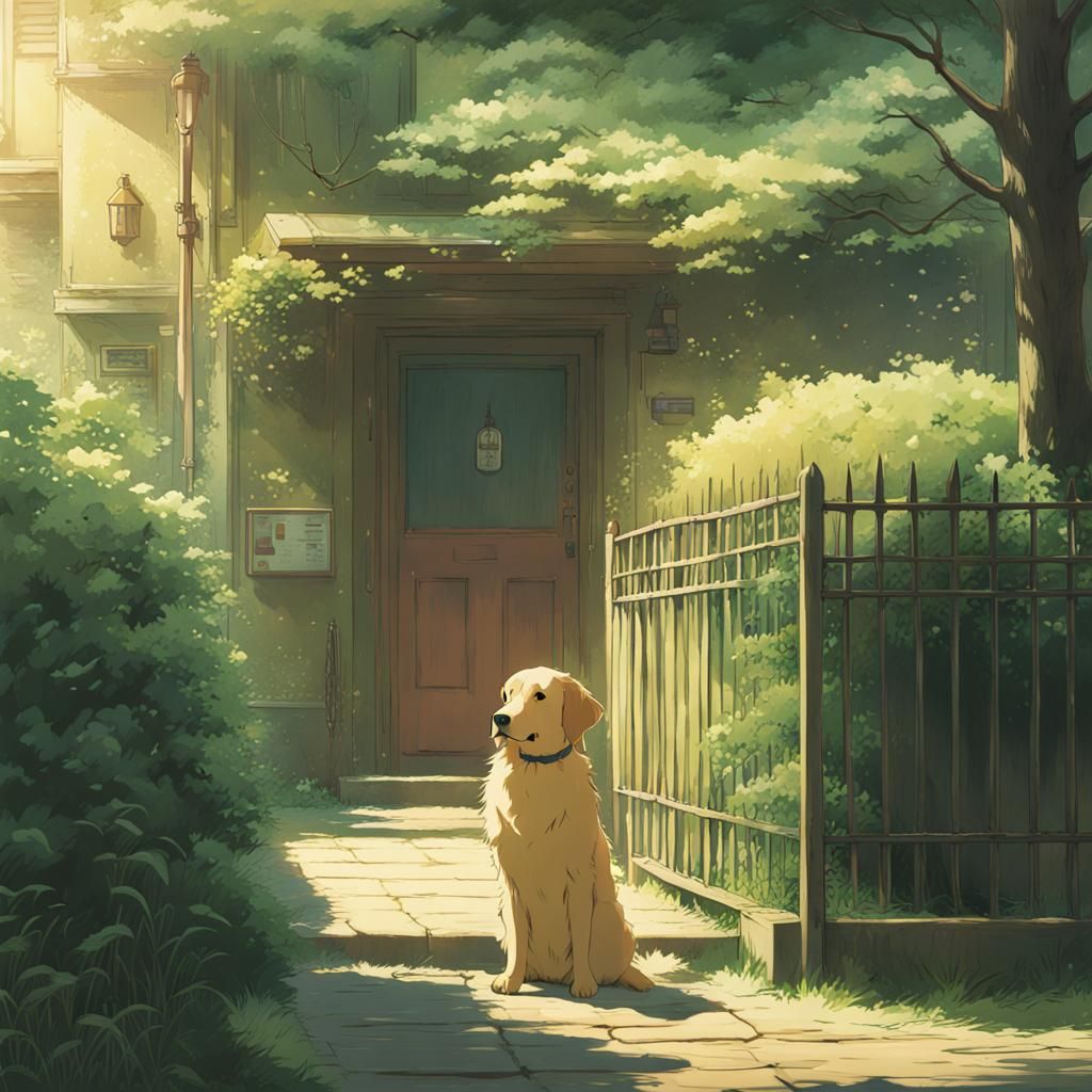Golden Retriever in Studio Ghibli Anime Style