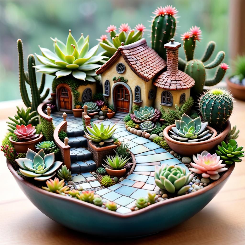 Miniature Fairy-Tale Garden in a Bowl