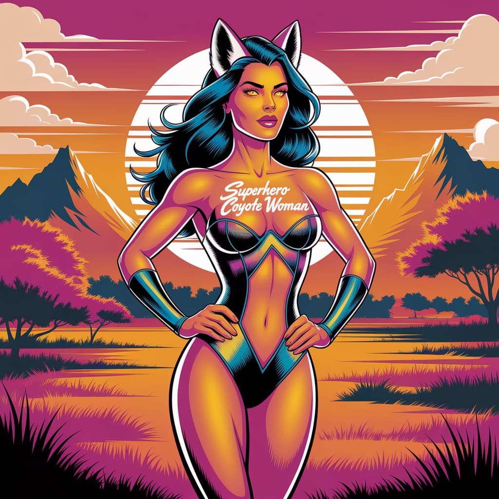 Coyote Woman Superhero at Sunset