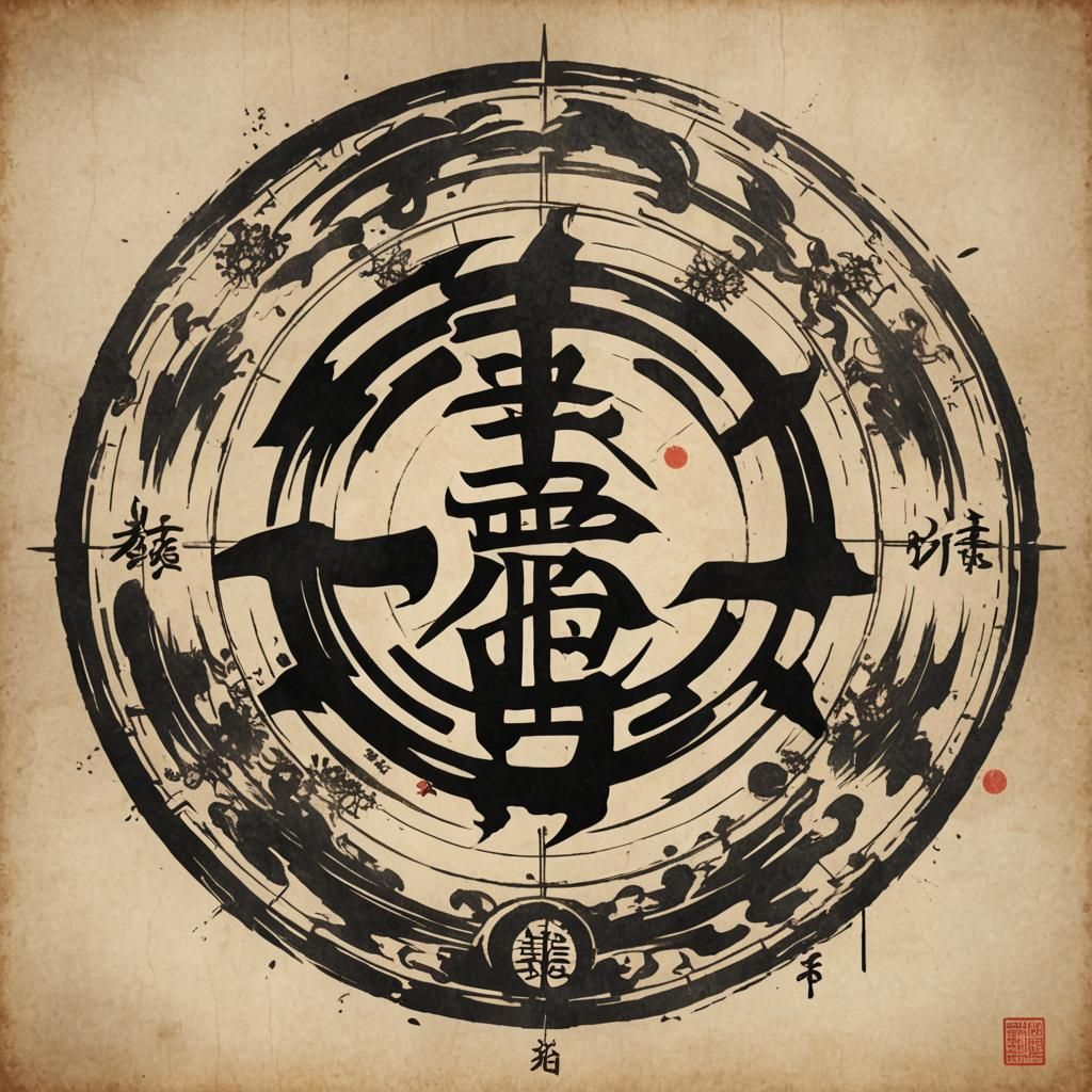 Death Kanji Symbol in Realistic Sun