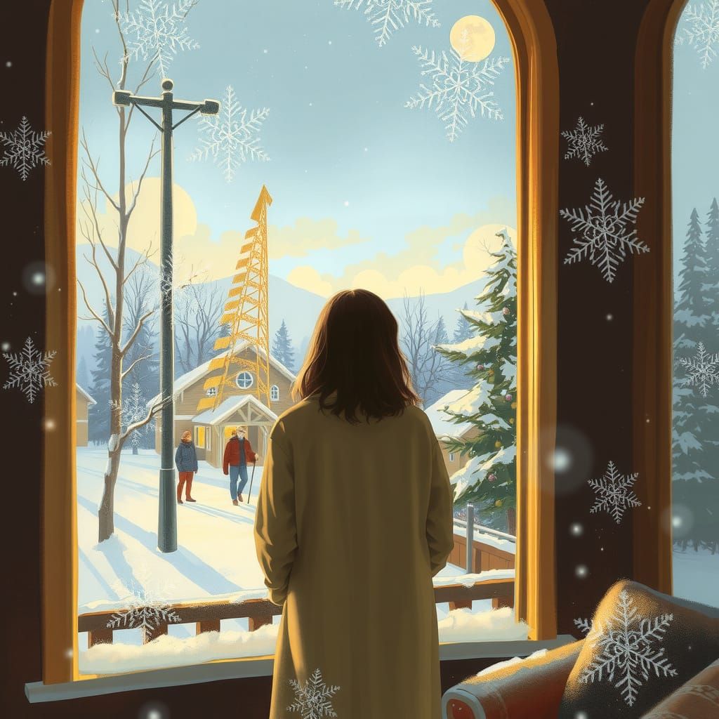 Serene Woman Contemplates Winter Wonderland