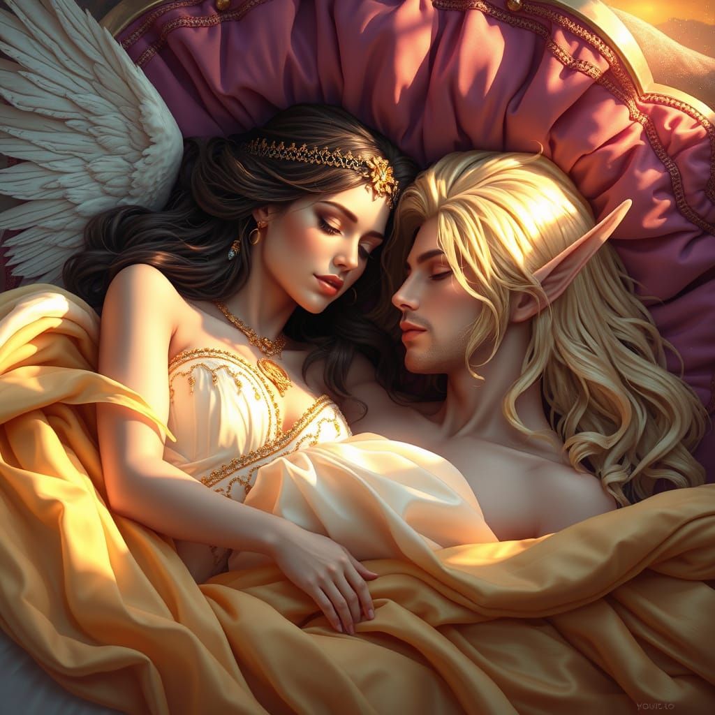Angel Goddess Inanna Slumbers Beside Elven King Glenoriel in...