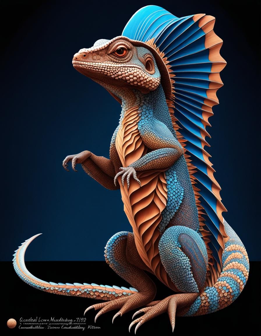 Frilled Lizard with Quantum Zentangle and 3D Shading