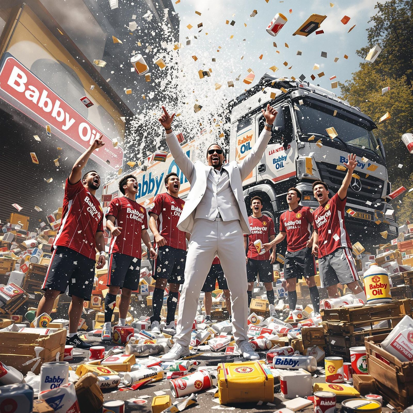 Friends Celebrate Amidst Chaos in Digital Art Style