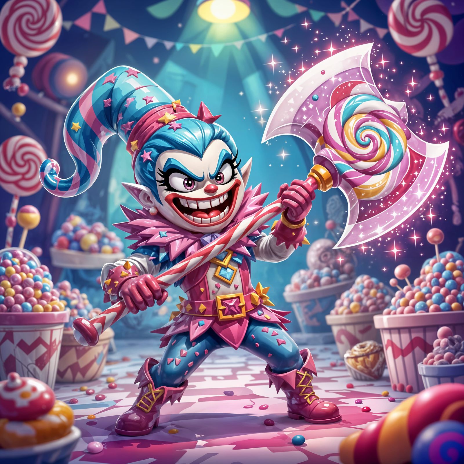 Candy Villain with Lollipop Axe in Fantasy Lair