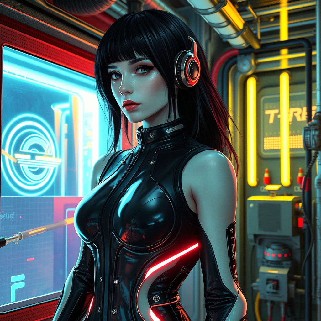 Cyberpunk Android Recharging at Electric Station