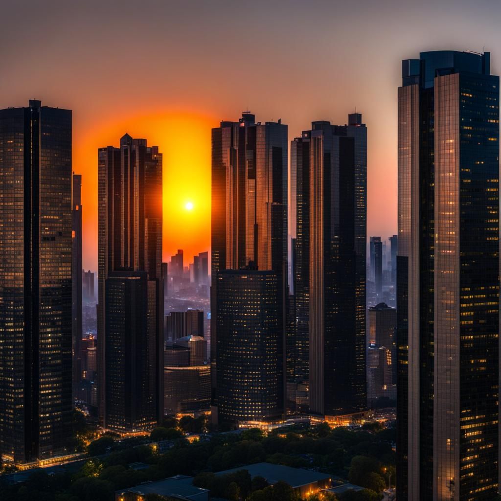 Futuristic Cityscape with Multiple Suns