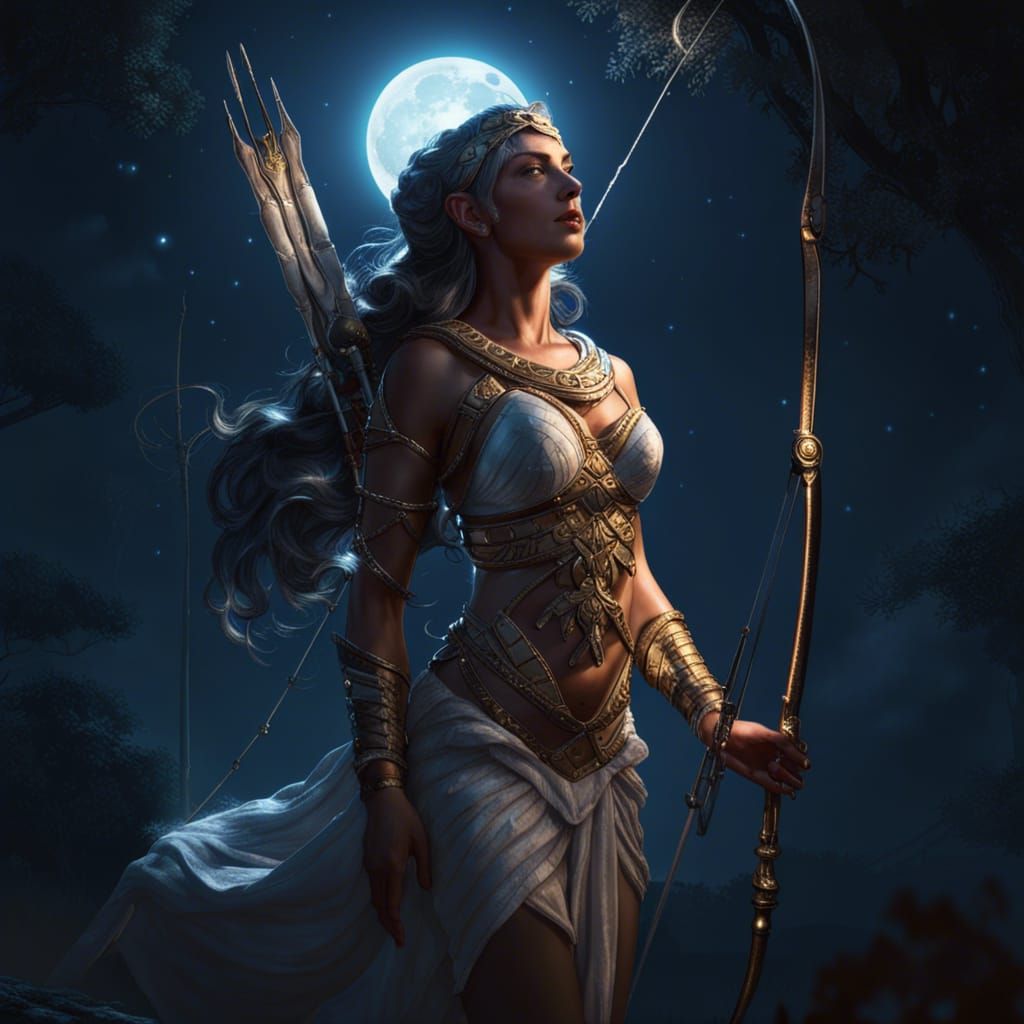 Artemis, Goddess of the Hunt in Dark Fantasy Style
