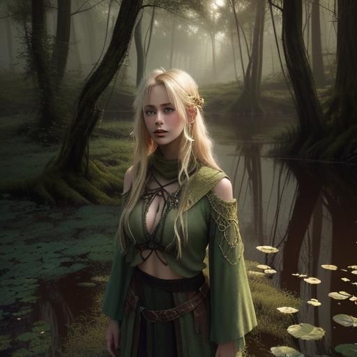 Fantasy Swamp Druid in Photorealistic Style