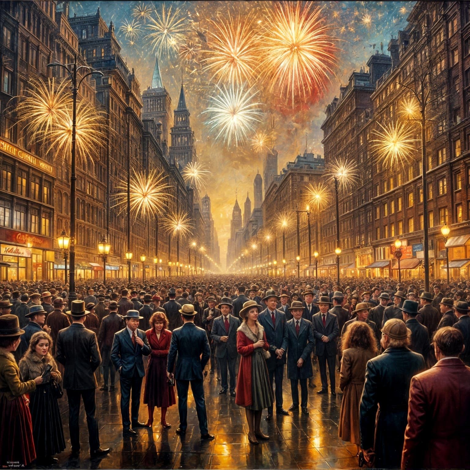 Vibrant 1920s New Year's Eve Party in New York Oil Painting