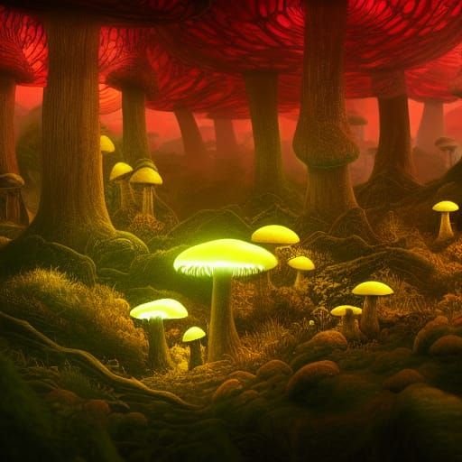 Glowing Mushroom Forest at Night: Fantasy Concept Art