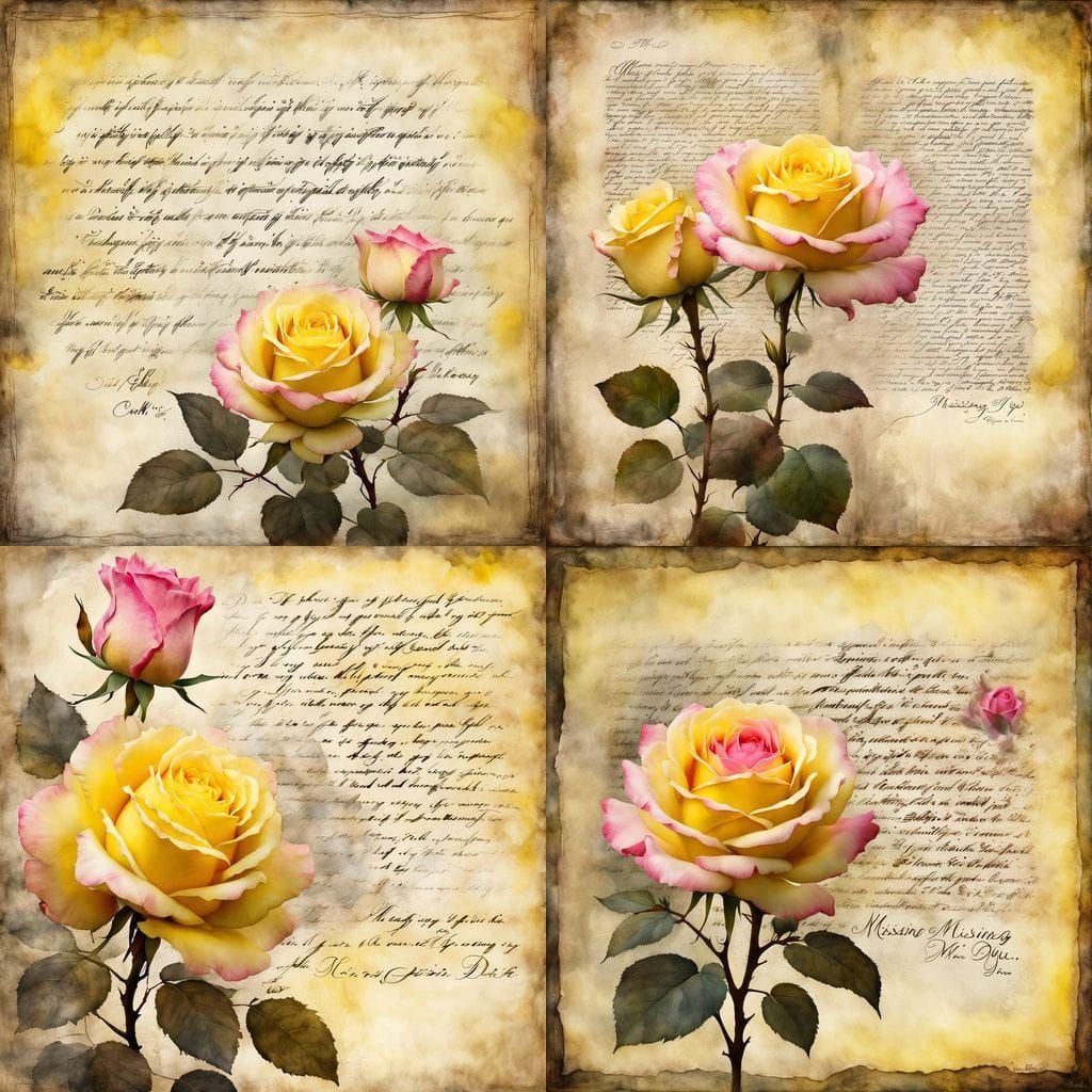 Whispers on Ancient Parchment: Roses Bloom in Warm Light
