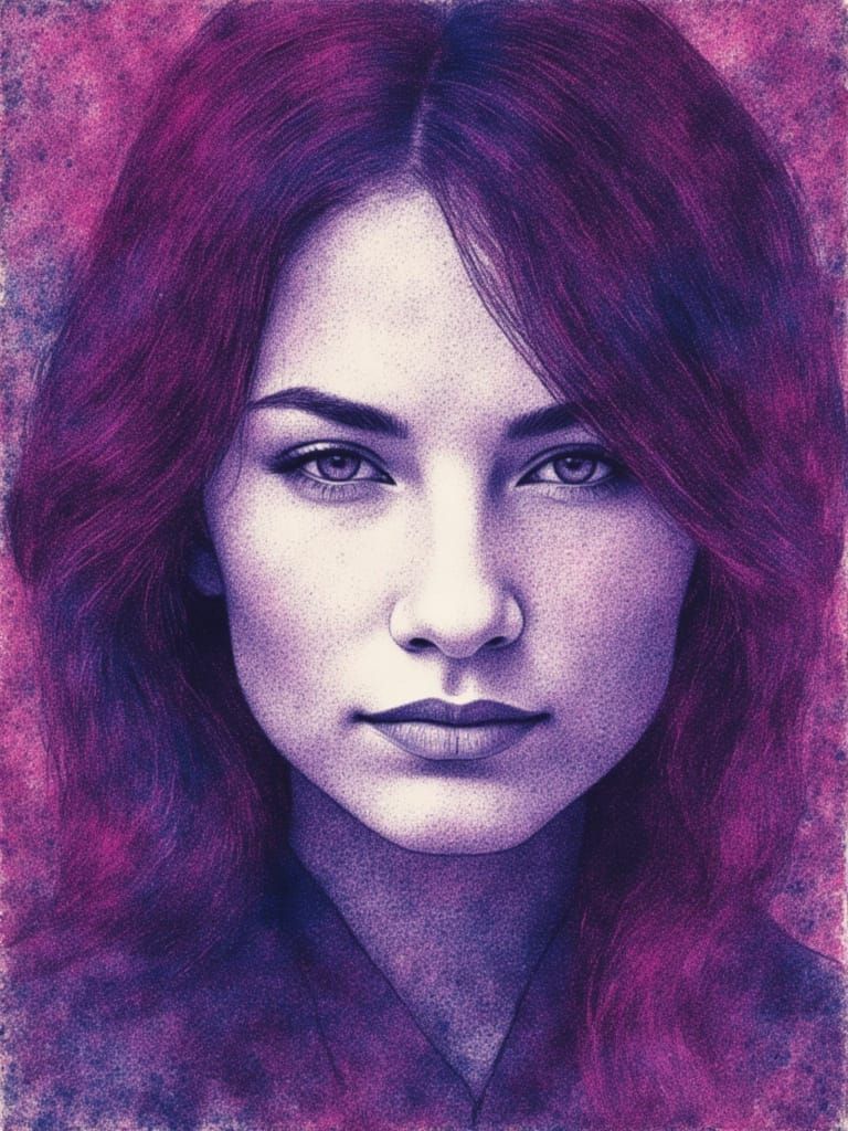 Boho Gelli Print Portrait in Deep Purple