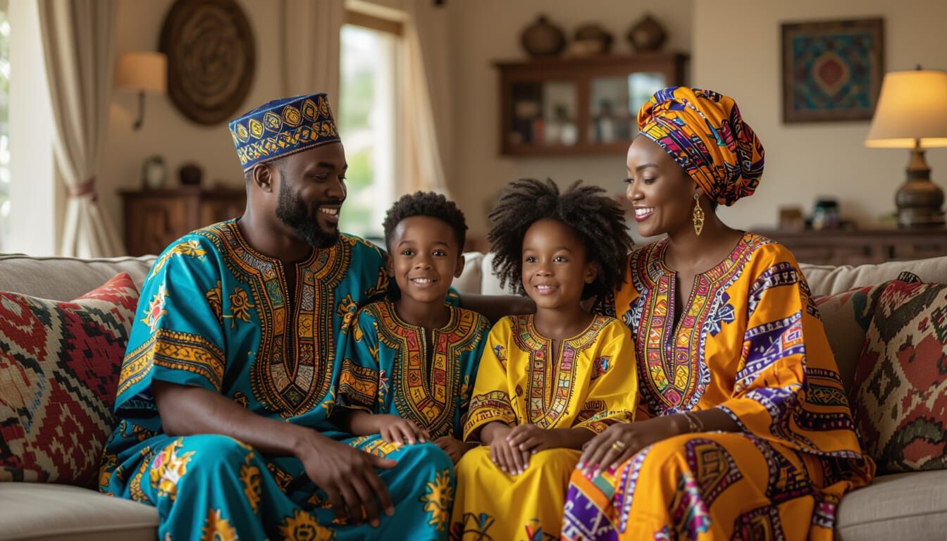 African Family in Traditional Dress, Realistic Style