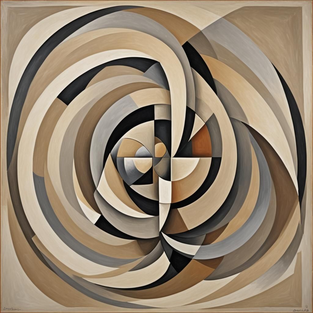 Minimalist Abstract Ovals in Beige and Grey