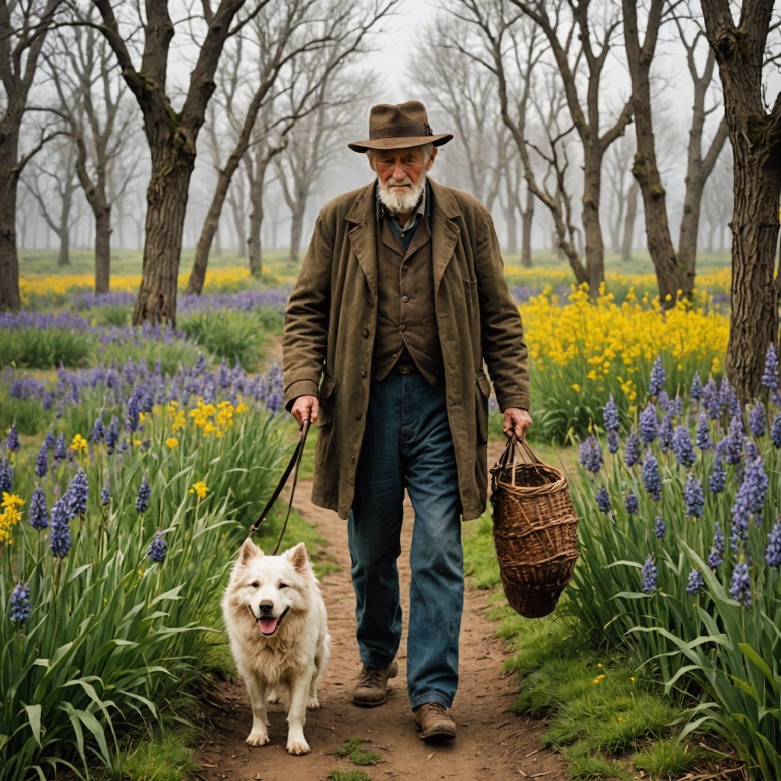 Old Man and Dog Walking Through Enchanted Land