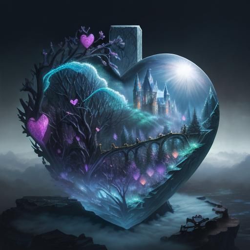 Ethereal Crystal Heart in a Dreamlike Landscape