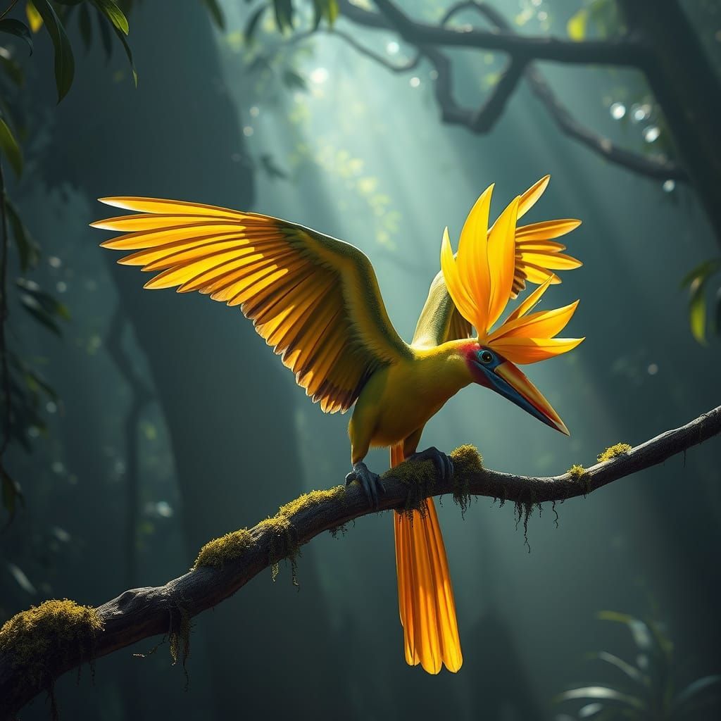 Mystical Rainforest Raggiana Bird-of-paradise in Dark Cyberp...