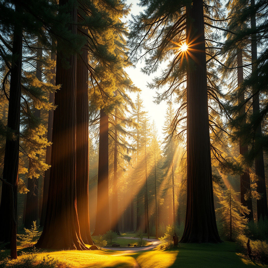 Golden Sunlight Illuminates Giant Sequoias: Impressionistic ...