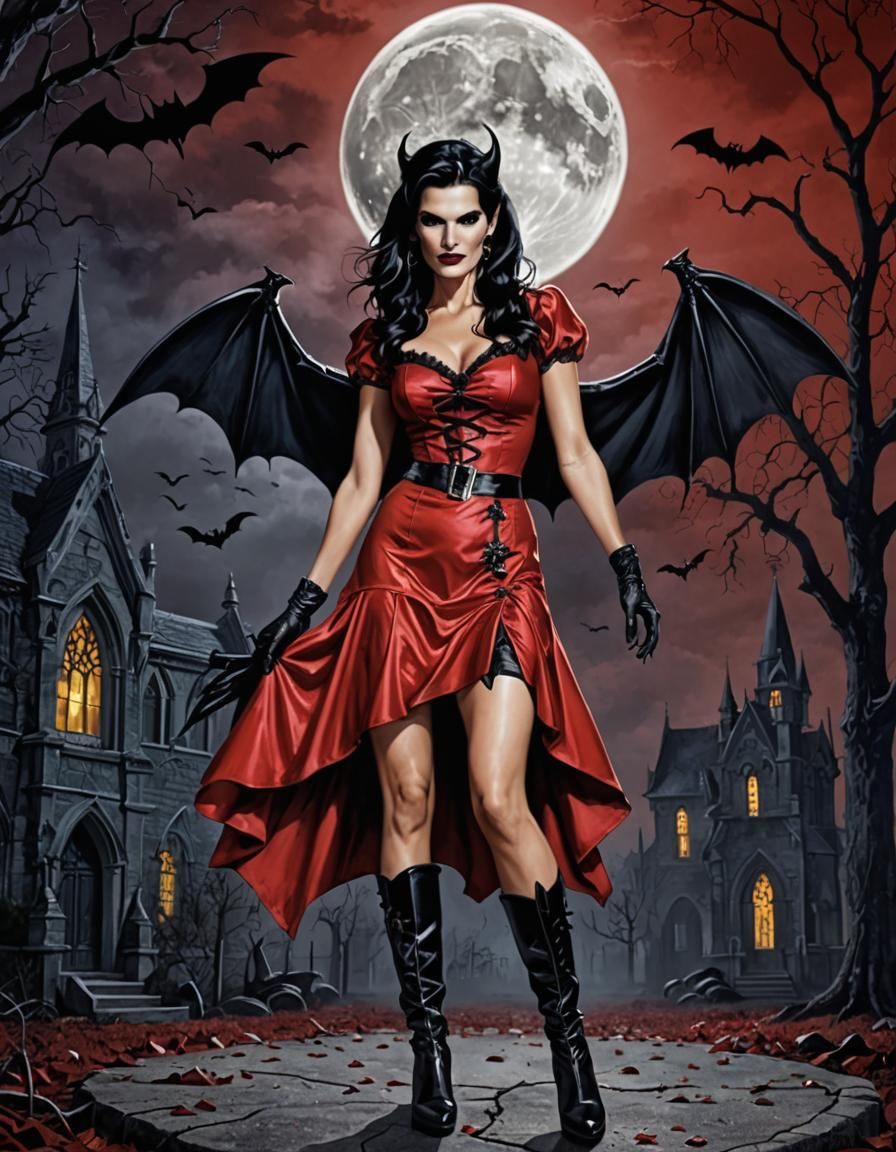 Gothic Vampire Pin-Up with Demonic Wings
