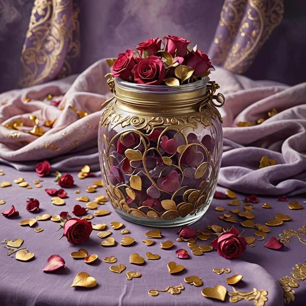 Enchanting Hearts and Roses Still Life in Fantasy Art