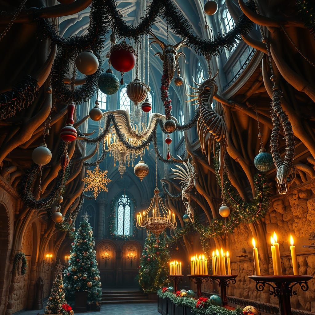 Christmas at Sedlec Ossuary: Bone Artistry Illuminated