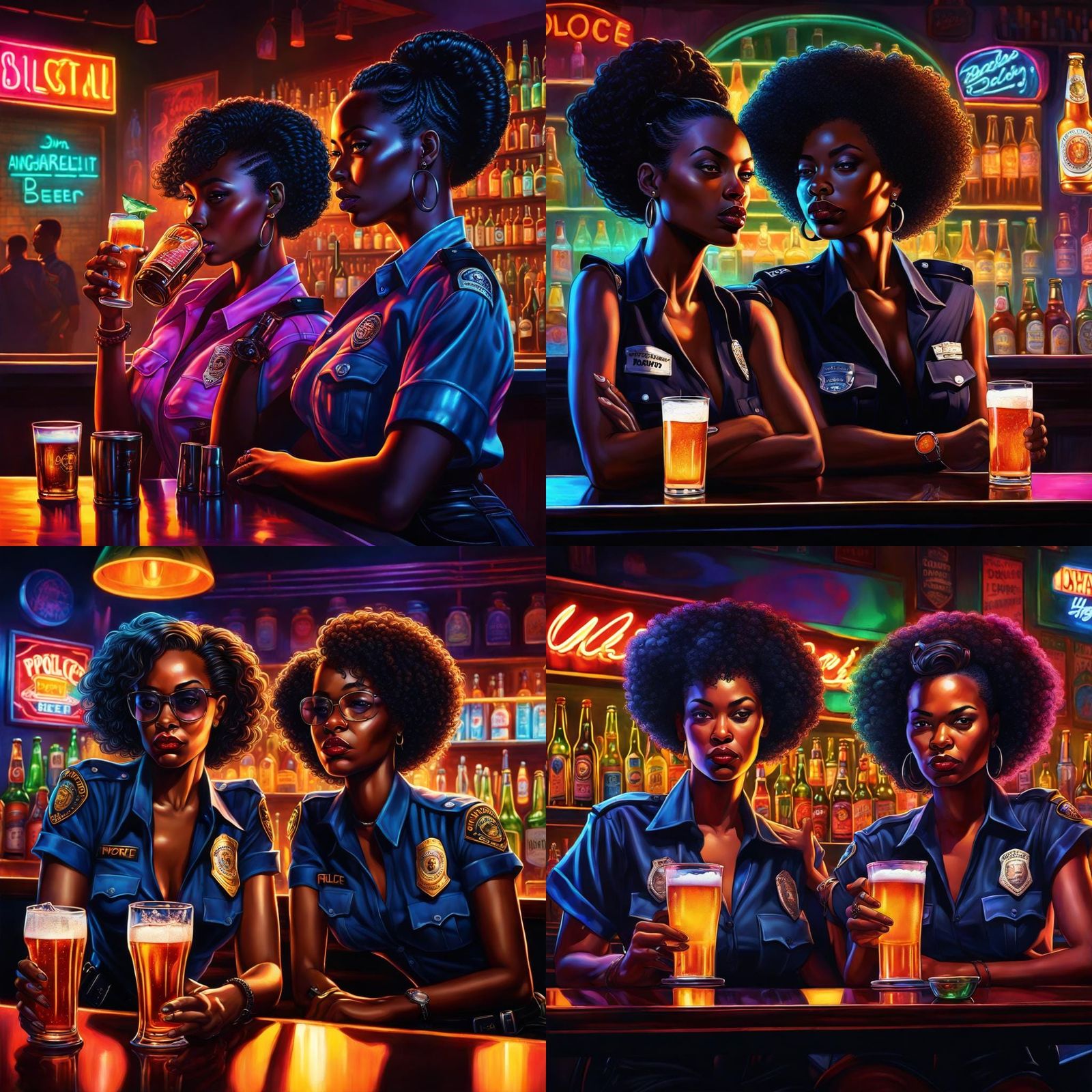 Hyperrealistic Portrait of Policewomen in Cocktail Bar