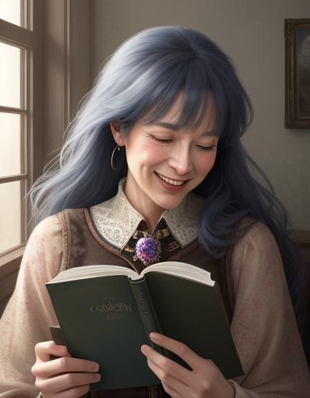 Laughing Girl Reading: Storybook Watercolor Portrait