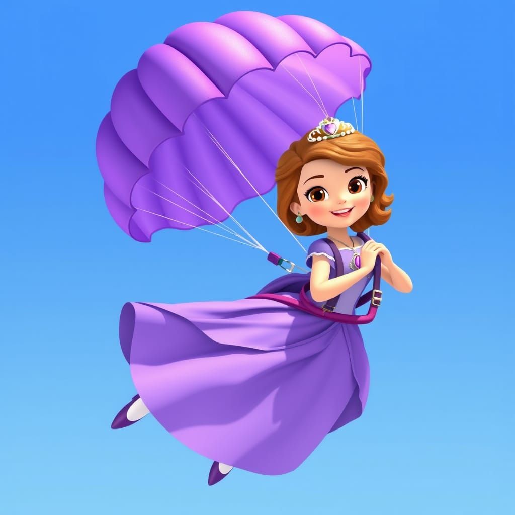 Princess Sofia Skydiving with Purple Parachute