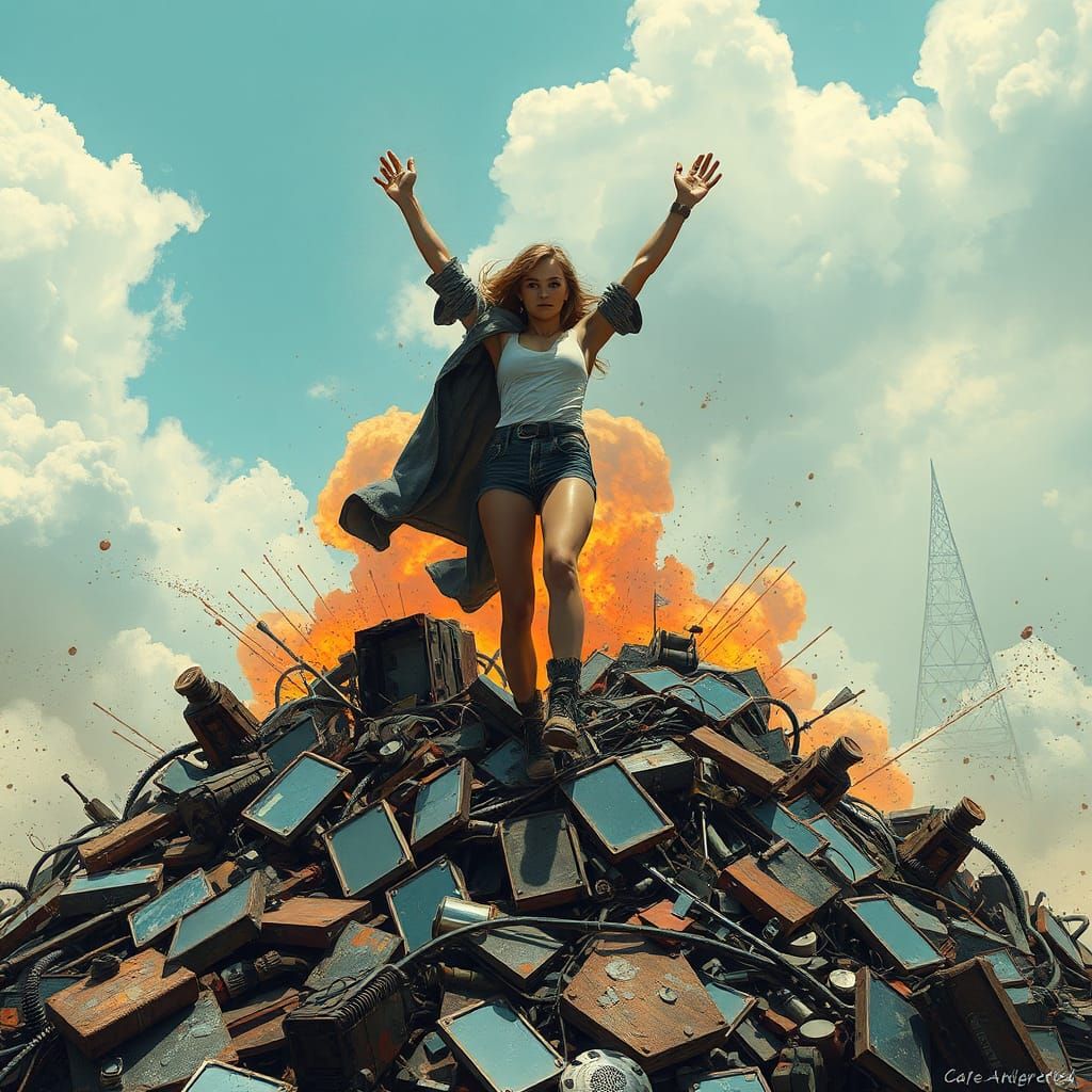 Triumphant Woman on Mountain of Shattered Glass