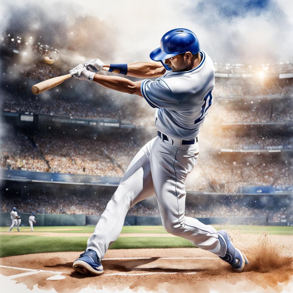 Perfect Baseball Swing in Photorealistic Watercolor