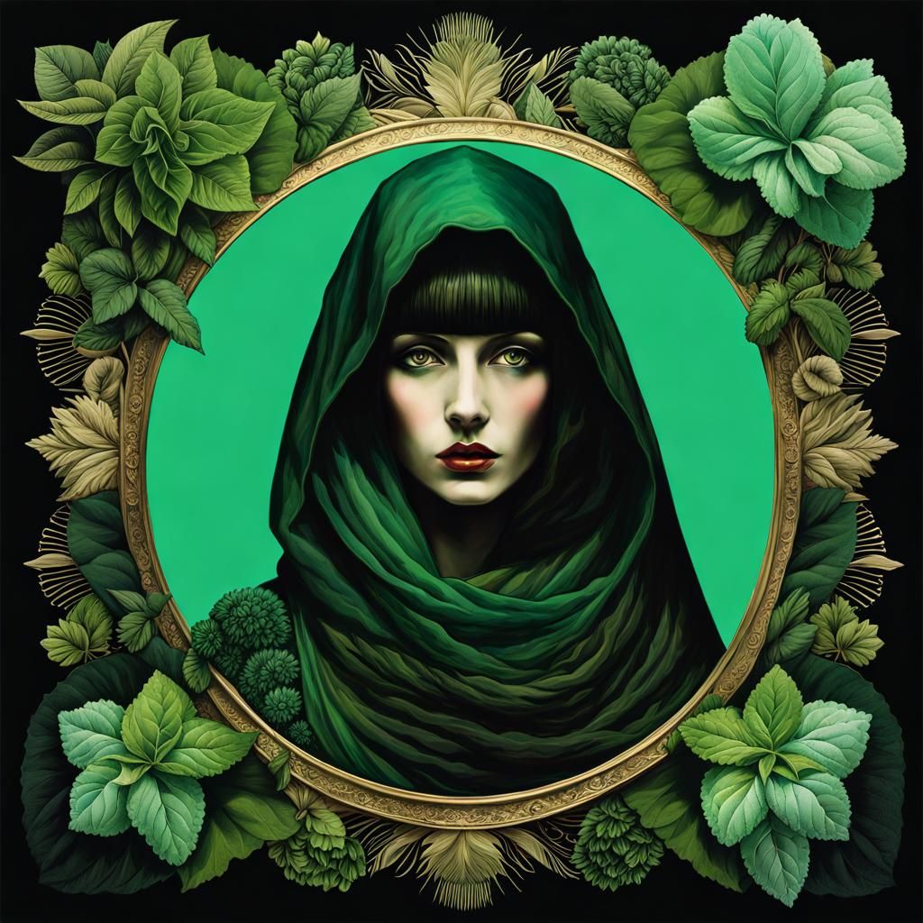 Alchemical Viriditas Woman in Aetherpunk Style