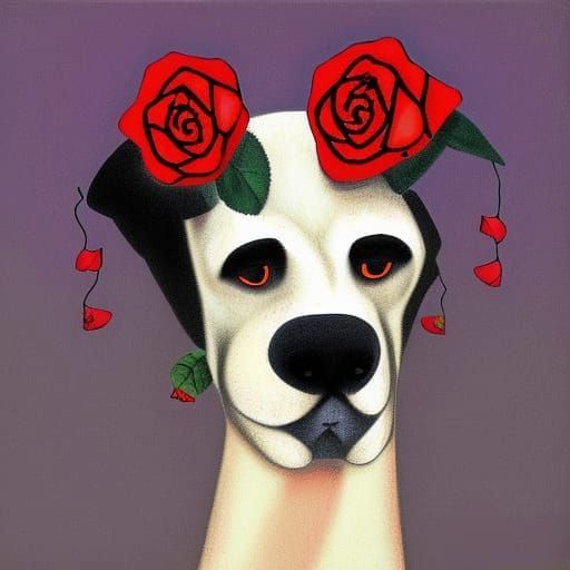 Dog-Headed Man with Roses Portrait