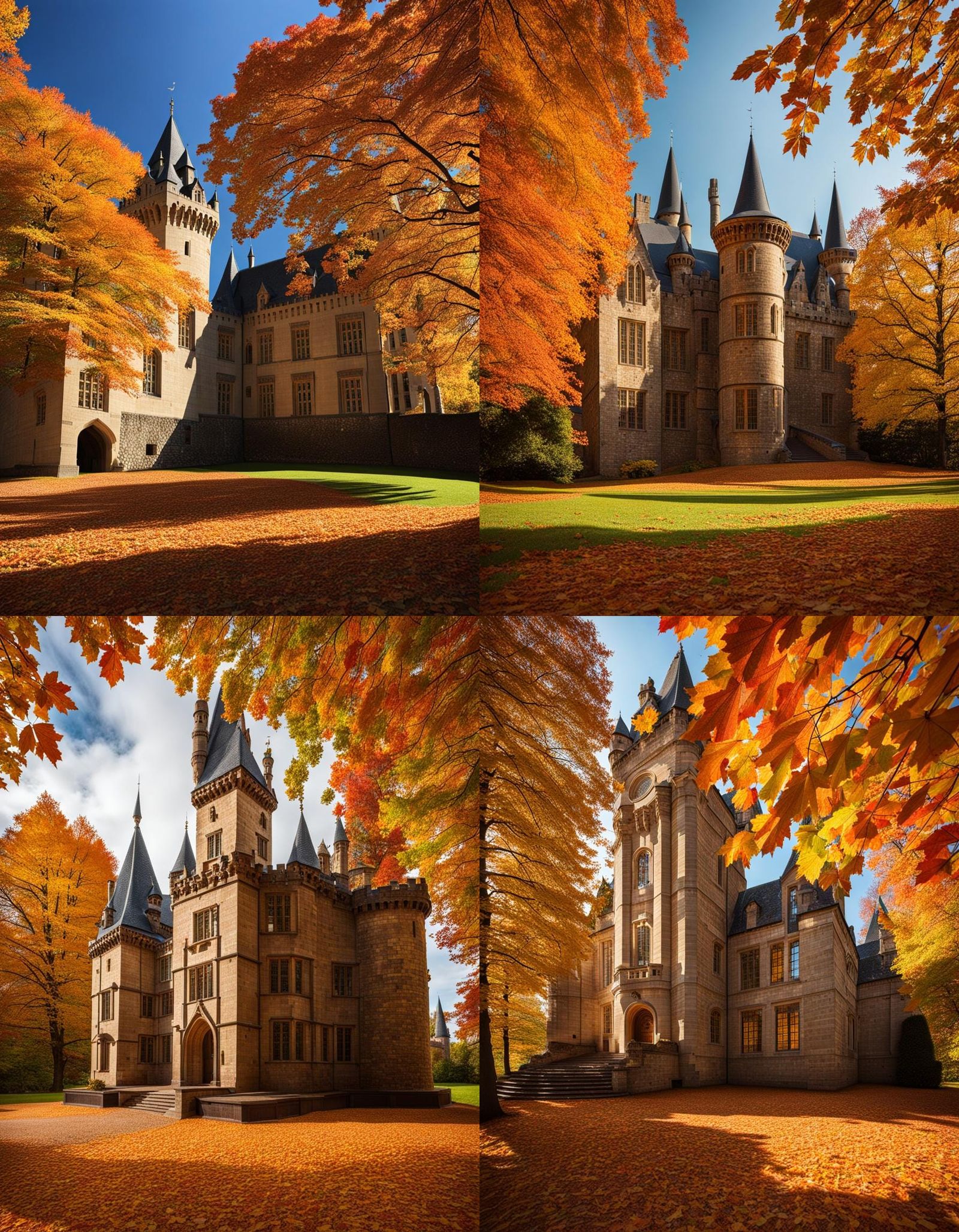 Library Castle Surrounded by Autumn Leaves