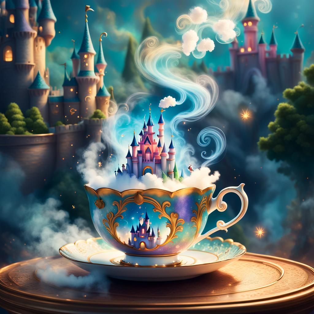 Pixar-Inspired Teacup Fairy Tale Scene