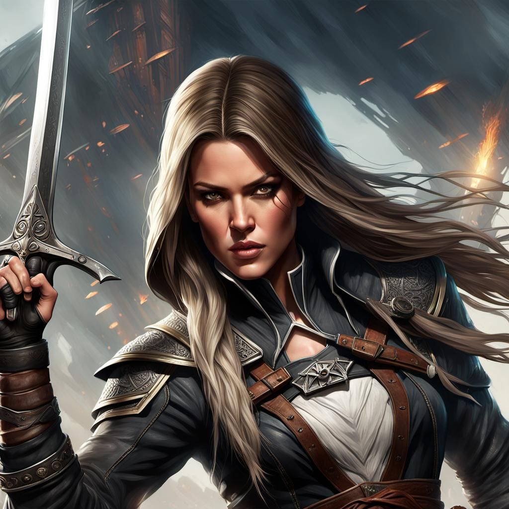 Female Assassin Portrait in Digital Matte Painting Style