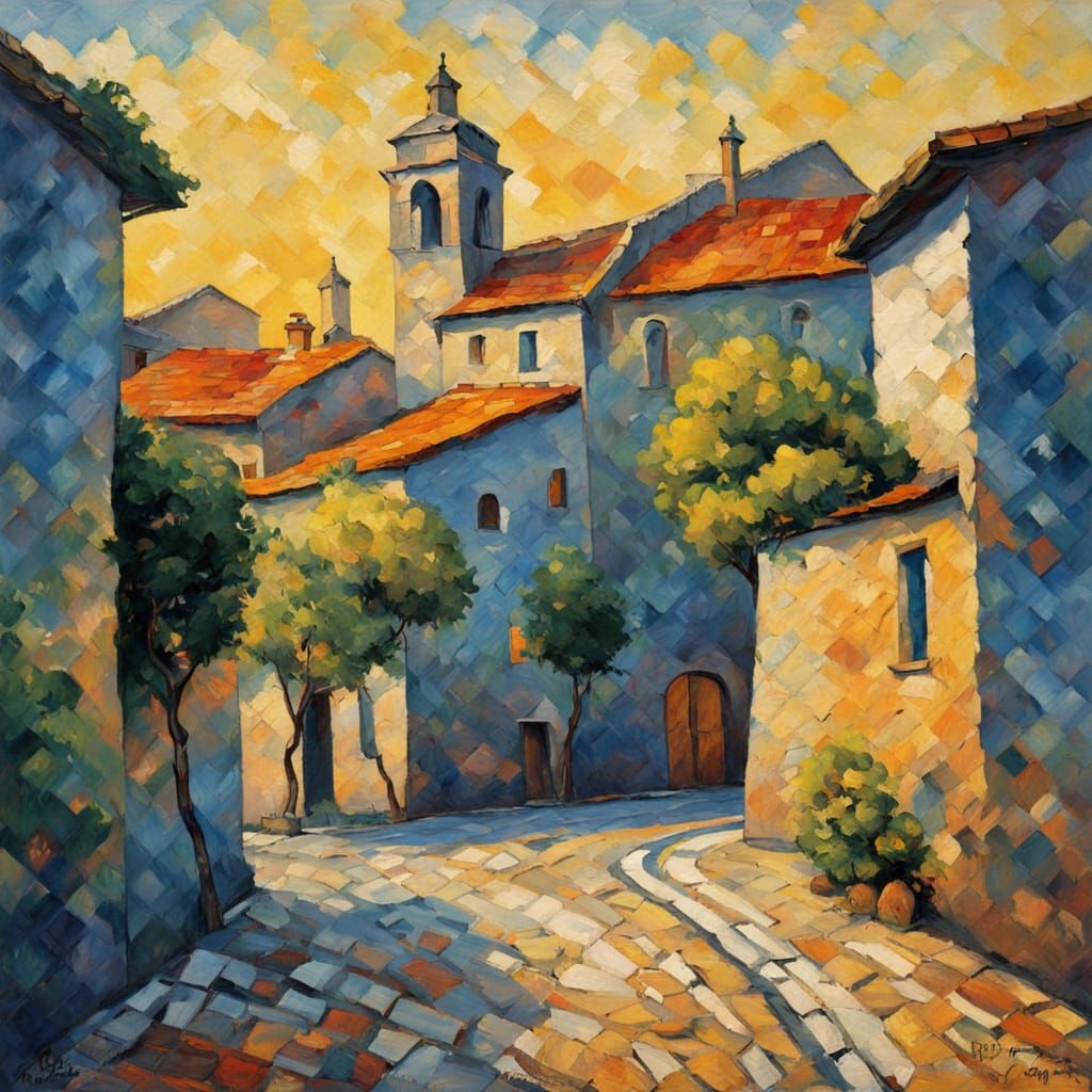 Vibrant San Marino Cityscape in Neo-Expressionist Oil Painti...
