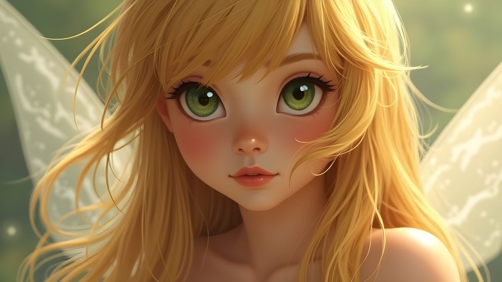 Realistic Portrait of Tinkerbell with Flowing Hair