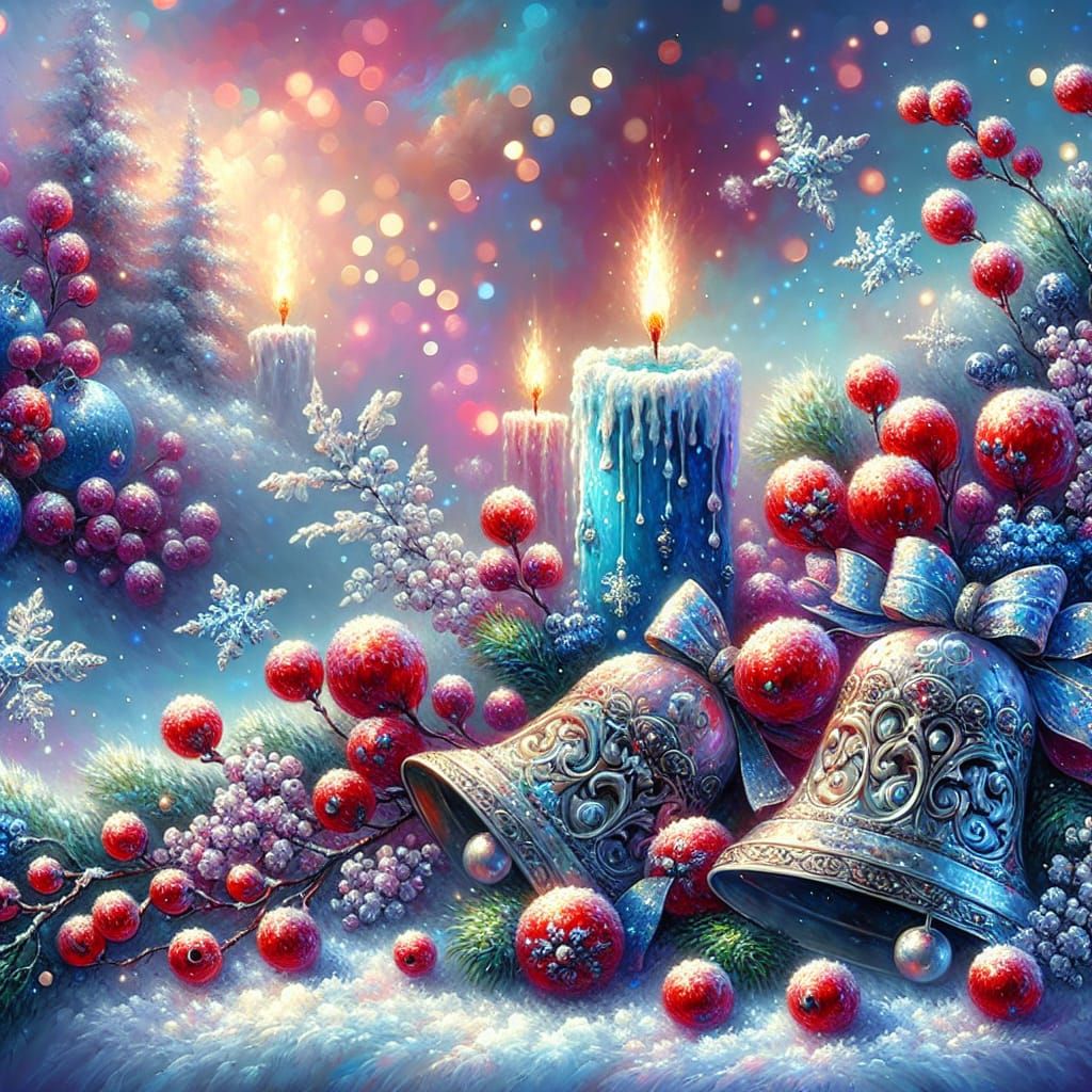 Magical Winter Wonderland with Oil on Canvas Brushstrokes